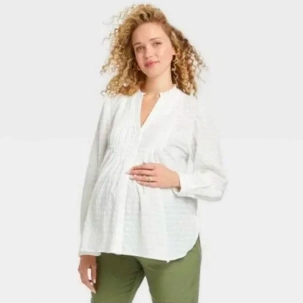 The Nines by HATCH White Long Sleeve Pleated Tunic Size Large